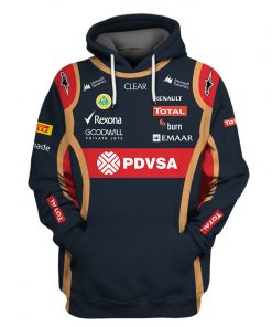 Romain Grosjean Hoodie Lotus F1 Team Sweater Renault Burn 2014, Clear, Rexona, Total, Goodwill Private Jets, Lotus, Microsoft Dynamics, Pdvsa, Emaar Racing Uniform